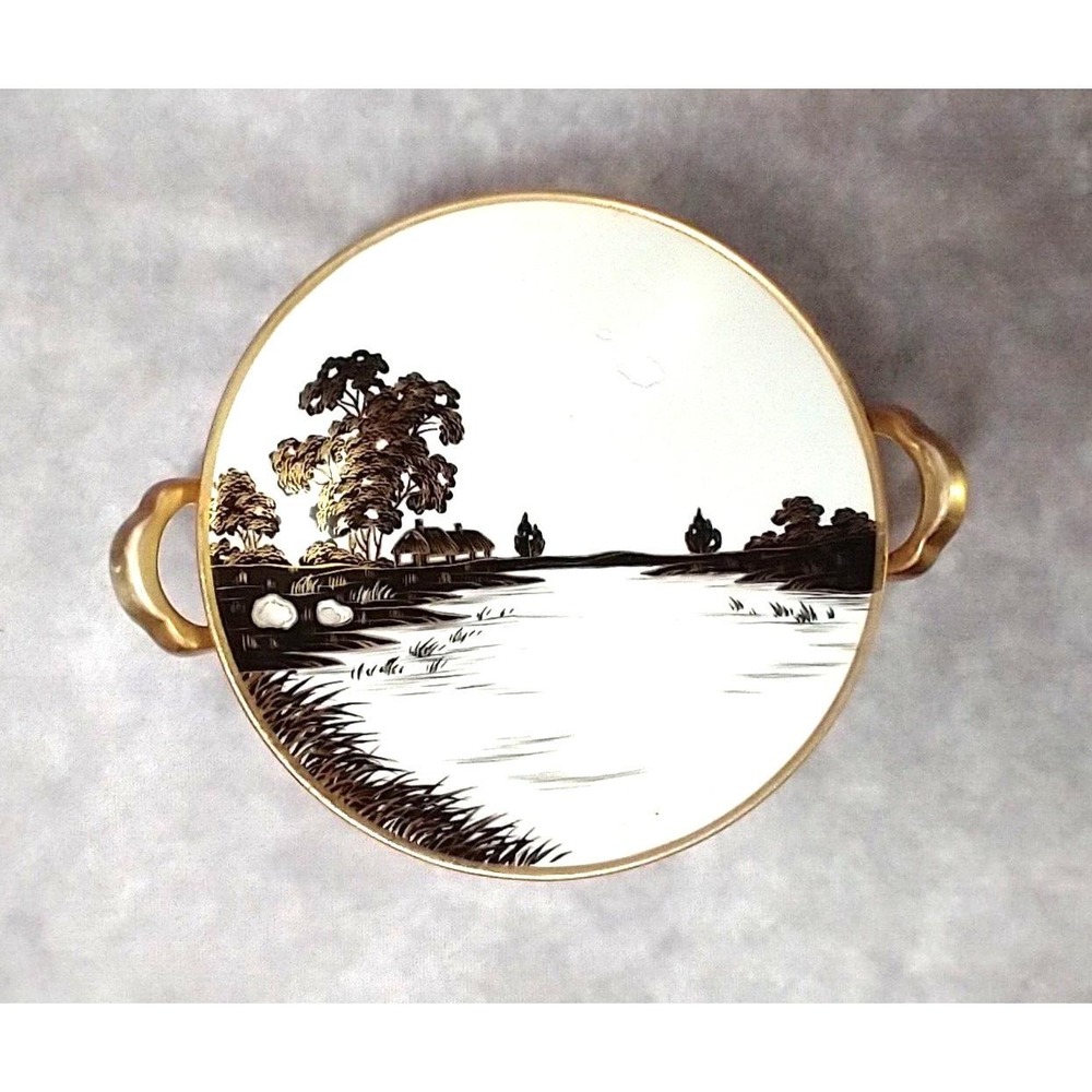 Antique Nippon Morimura Double Handled Pedestal Bowl Black & Gold Hand Painted